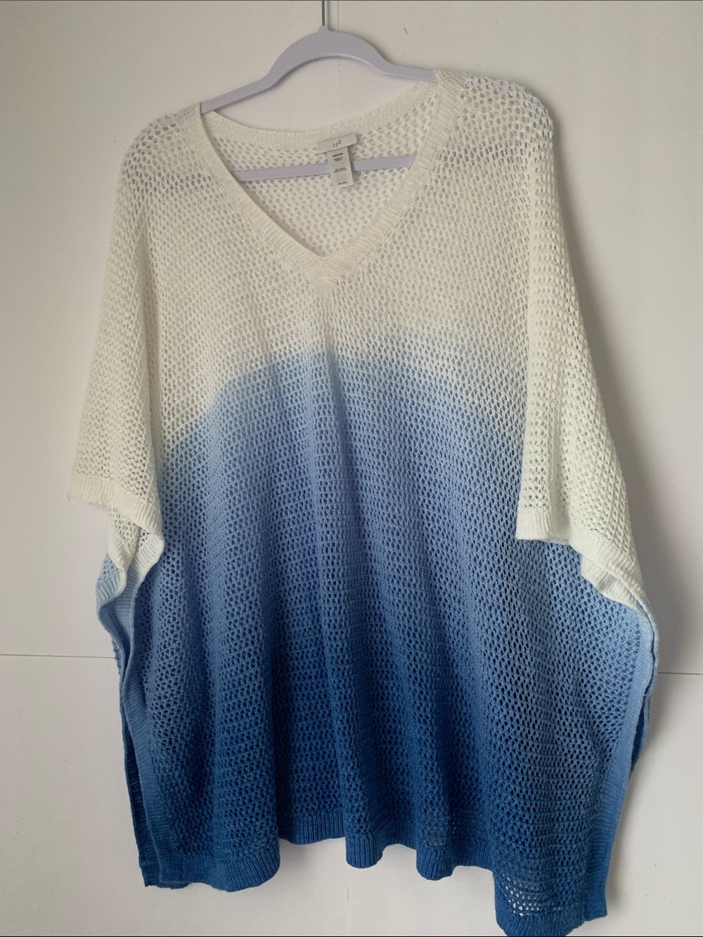 J. Jill Open-Knit Linen-Cotton Poncho in White Size OS